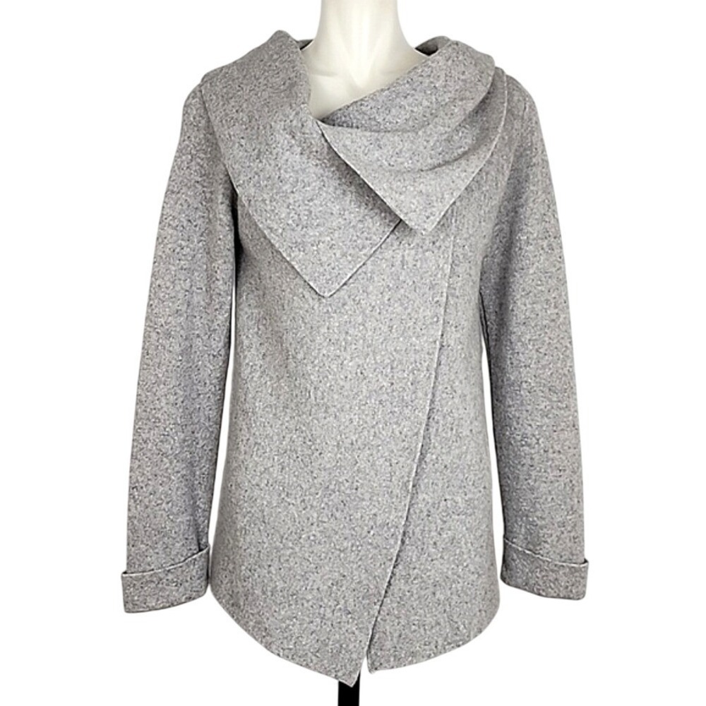 Chiaramente Women's Grey Asymmetric Shawl Collar Wool Blend Carsigan Jacket M